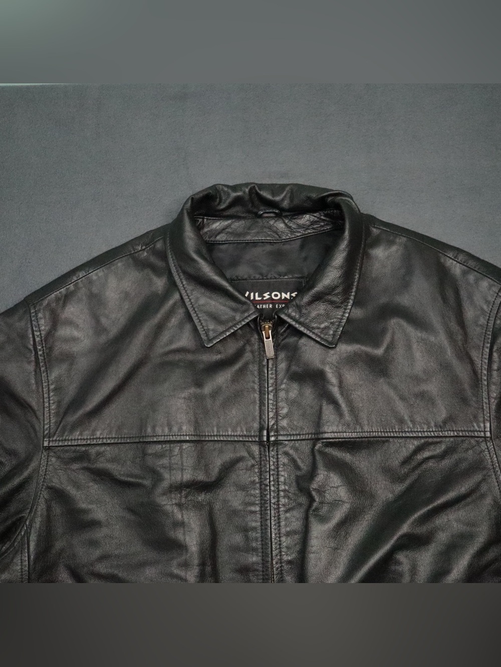 Wilsons Leather Jacket Mens L Black Genuine Leather Full Zip Bomber Coat - Picture 8 of 10